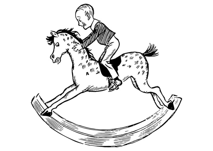 Coloring page child on rocking horse