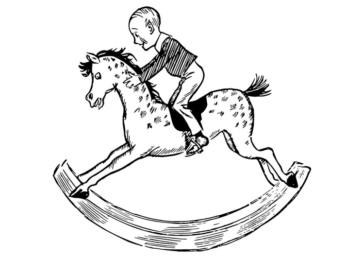 Coloring page child on rocking horse