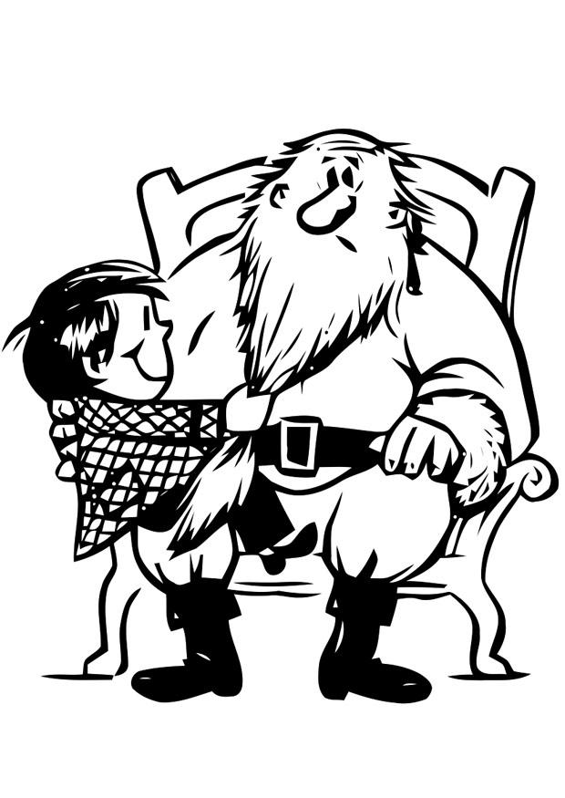 Coloring page child with Santa Claus