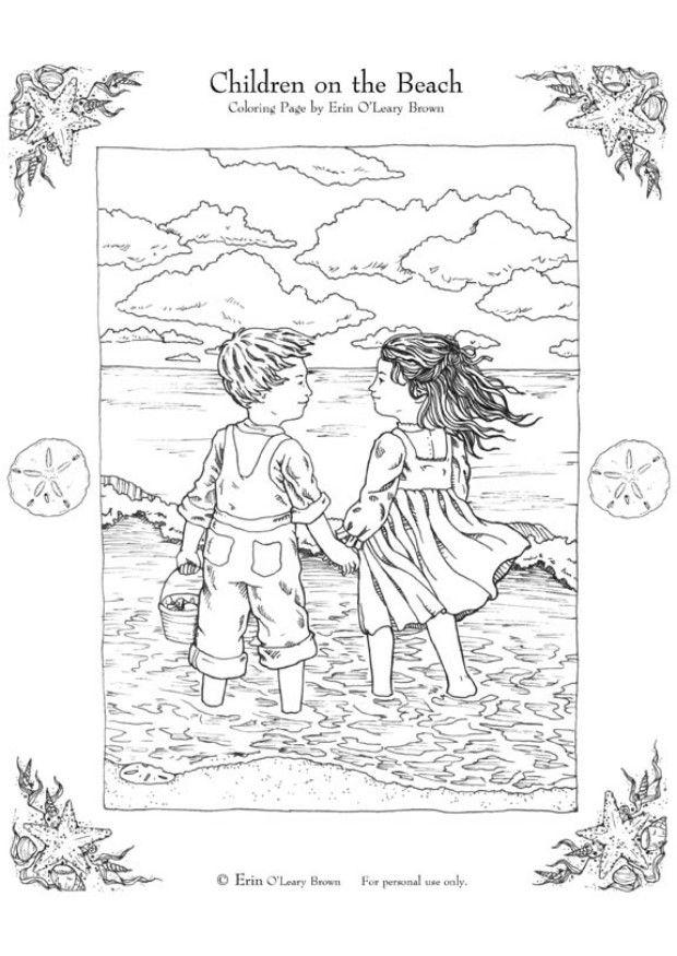 Coloring page children on the beach
