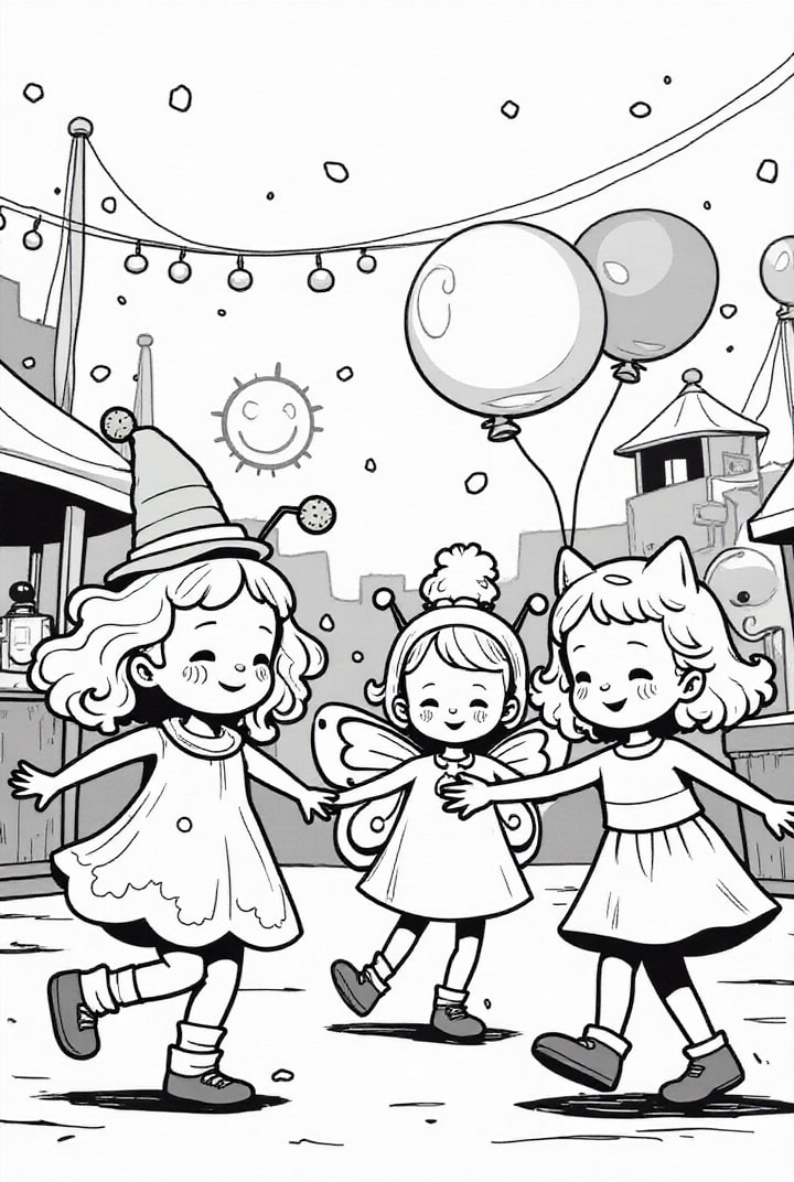 children with balloons celebrating carnival
