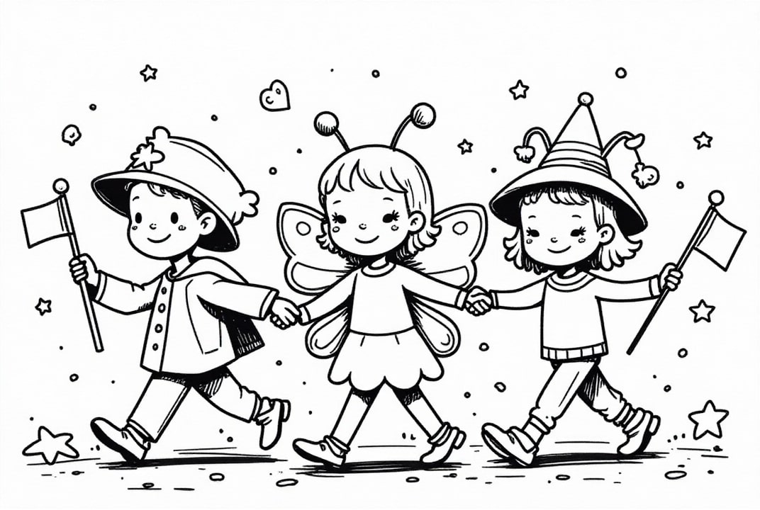 children with flags at carnival