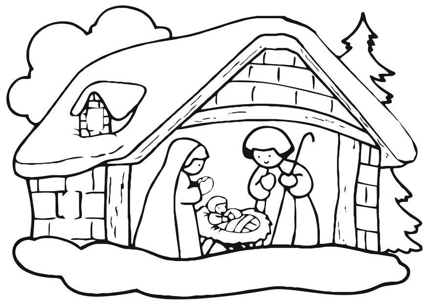 Coloring page christmas crib