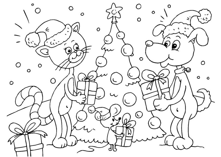 Coloring page Christmas for animals