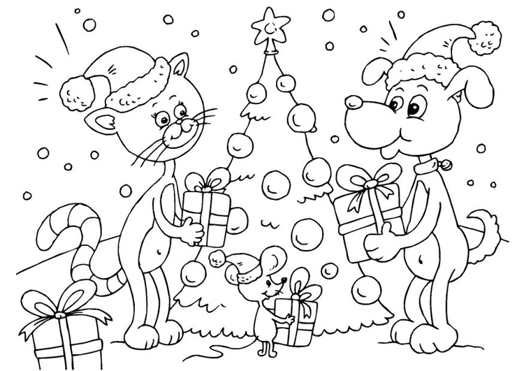 Coloring page Christmas for animals