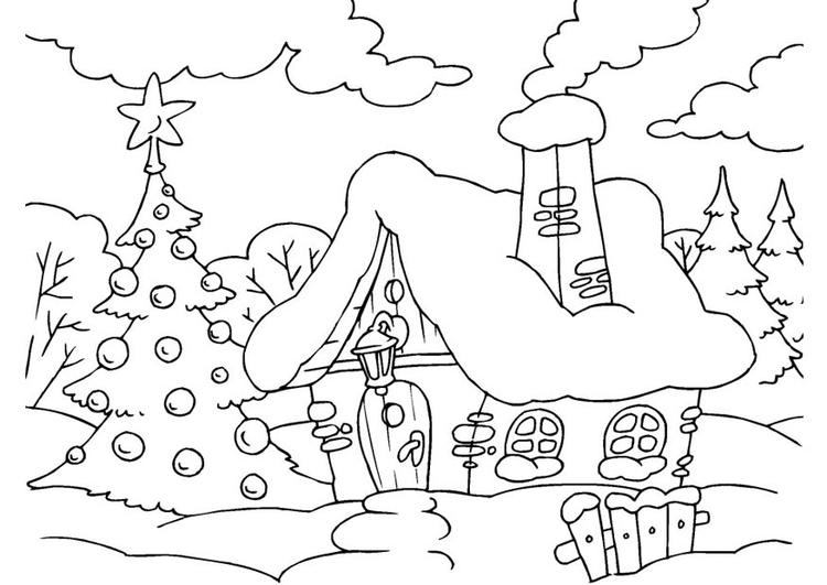 Coloring page Christmas house