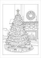 Coloring page christmas tree with christmas socks