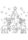 Coloring page Christmas tree with reindeer