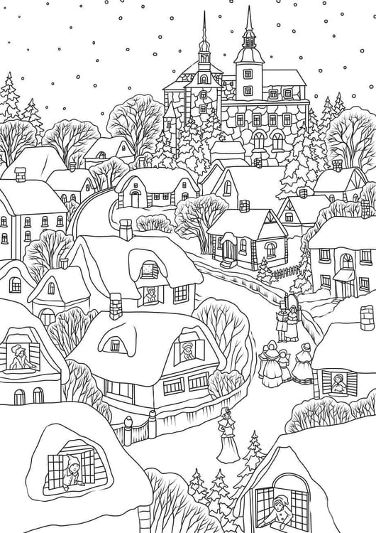 Coloring page christmas village