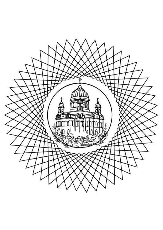 Coloring page church in mandala