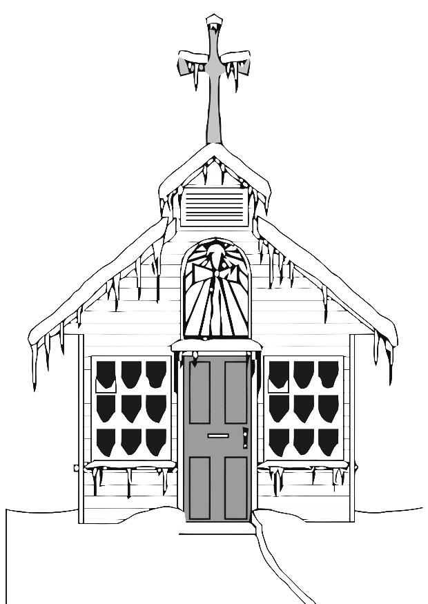 Coloring page church in winter