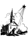 Coloring pages church with christmas star