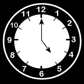 Coloring page clock says five o'clock