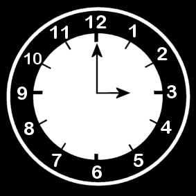 Coloring page clock says three o'clock