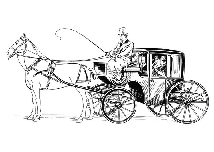 Coloring page coach with coachman and horse
