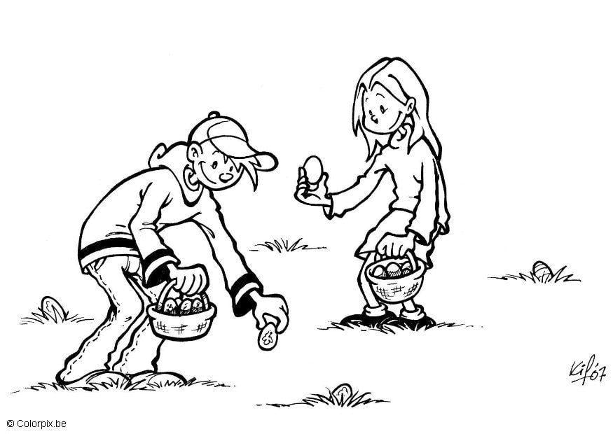 Coloring page collecting Easter eggs