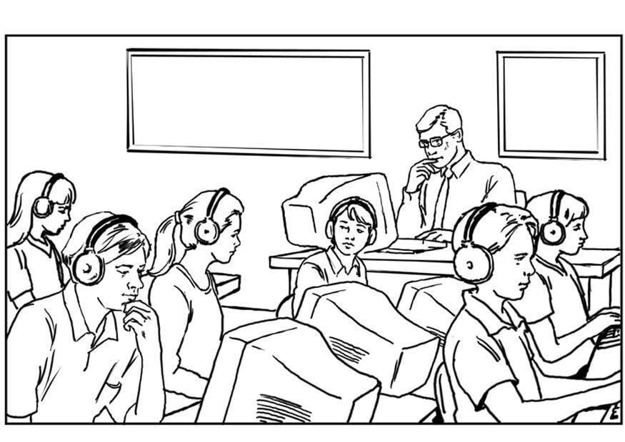 Coloring page computer classroom