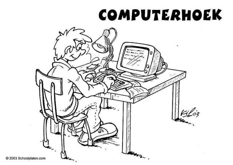 Coloring page computer corner