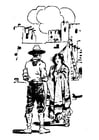 Coloring page cowboy with woman