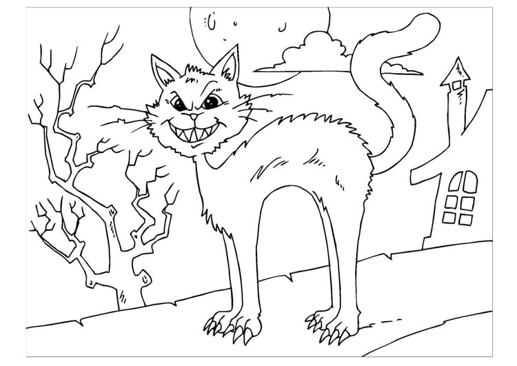 Coloring page creepy cat