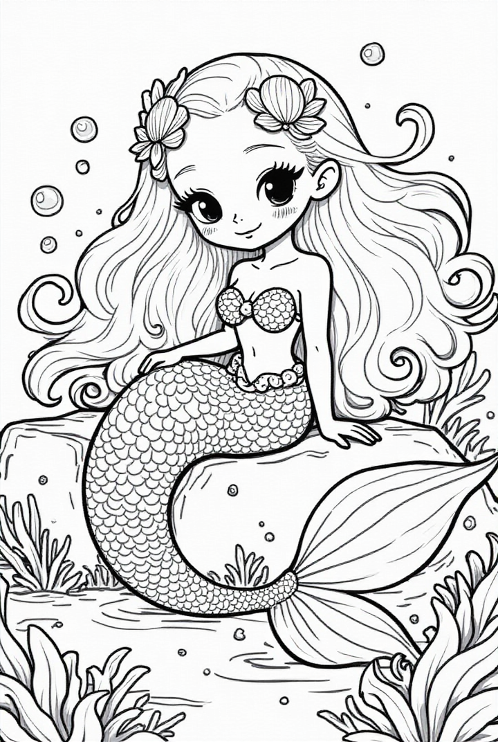 Coloring page cute mermaid