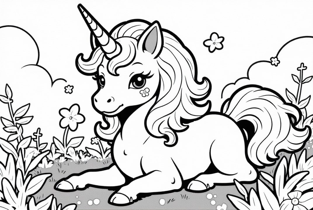 cute unicorn in the meadow