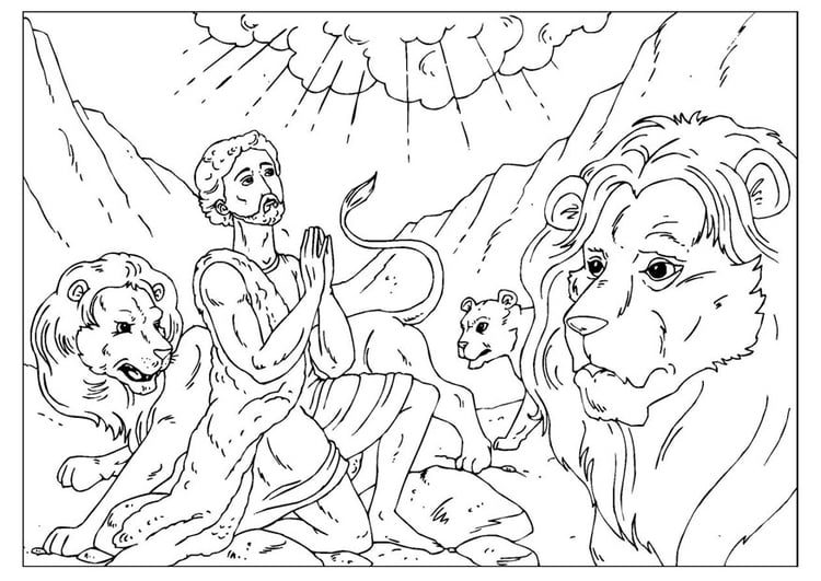 Coloring page Daniel in the lions' den