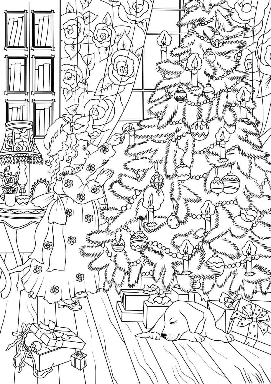 Coloring page decorate Christmas tree