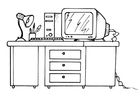 Coloring page desk and computer