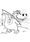 Coloring pages Dinosaur goes fishing