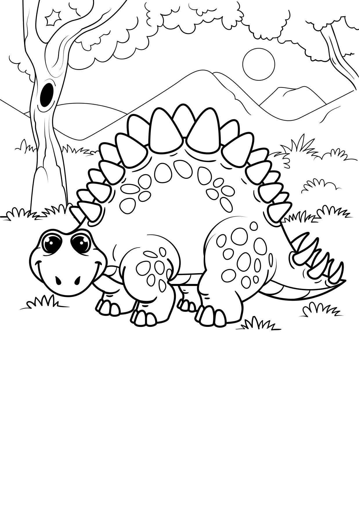 Coloring page dinosaur in the forest