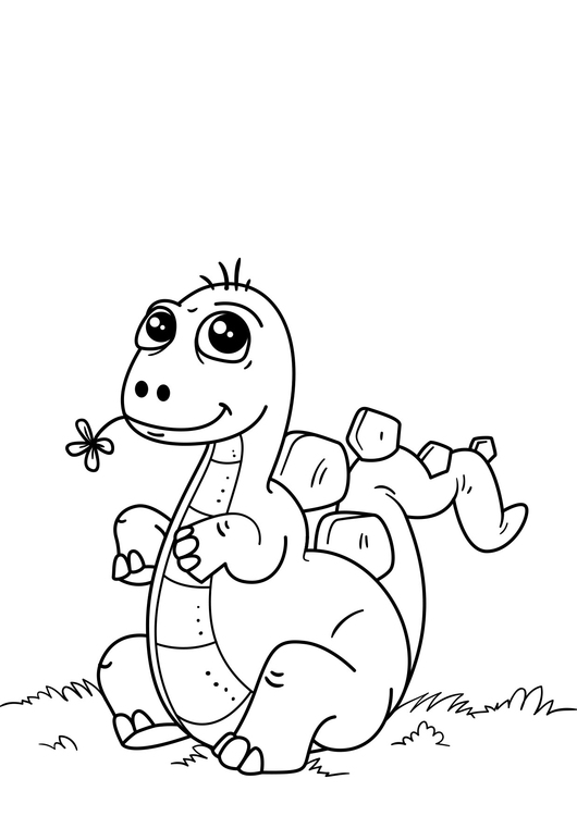 Coloring page dinosaur in the grass