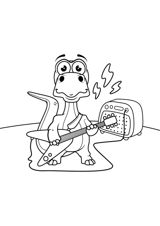 Coloring page dinosaur plays guitar