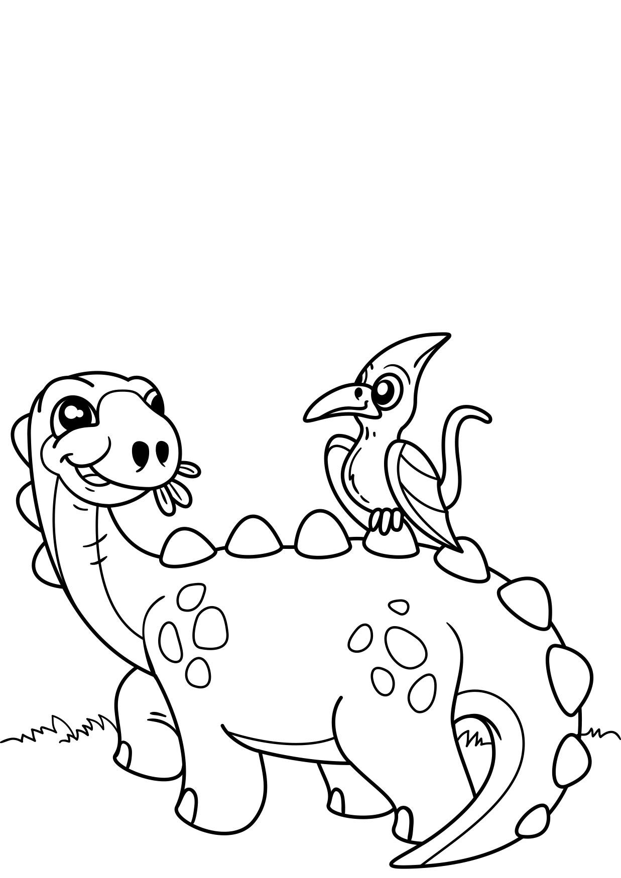Coloring page dinosaur with bird