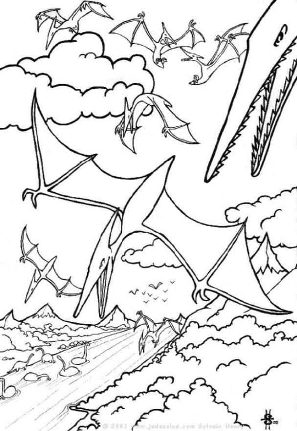 Coloring page dinosaurs in the air