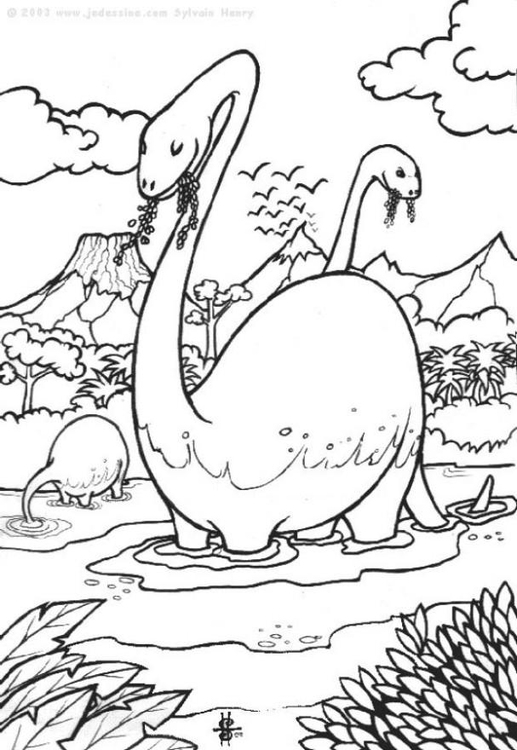 Coloring page dinosaurs in water