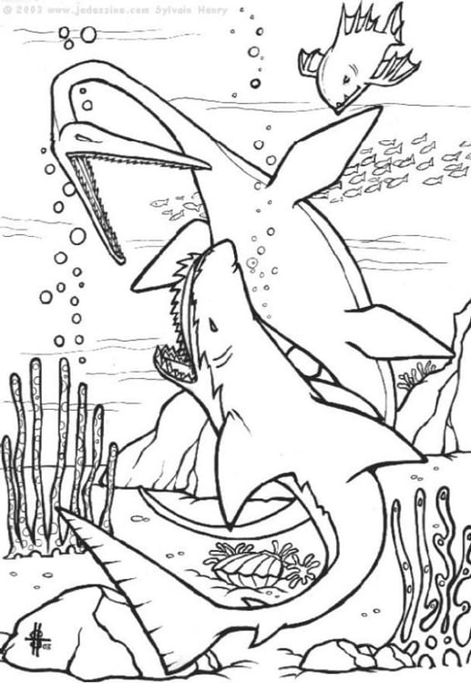 Coloring page dinosaurs underwater