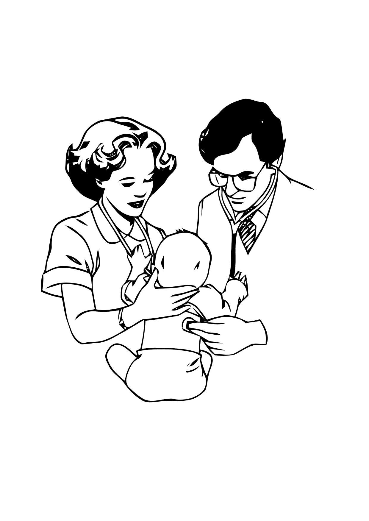 Coloring page doctor with baby