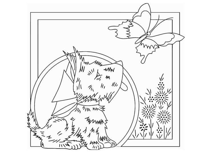 Coloring page dog with butterfly
