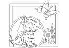 coloring-page dog with butterfly