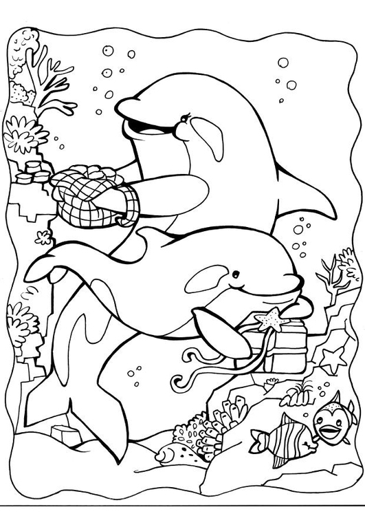 Coloring page dolphins 2