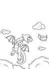 Coloring page dragon flies with bird