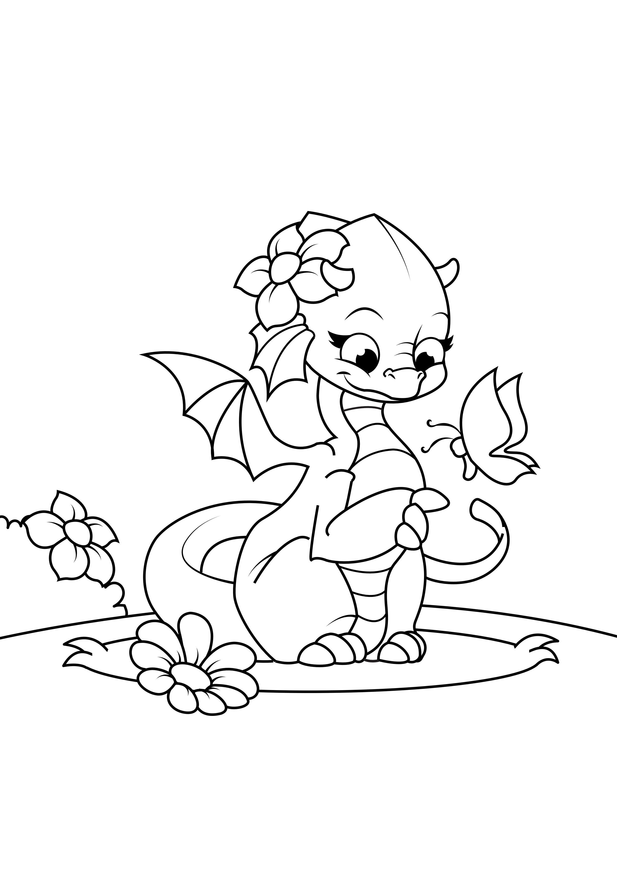 Coloring page dragon girl with butterfly