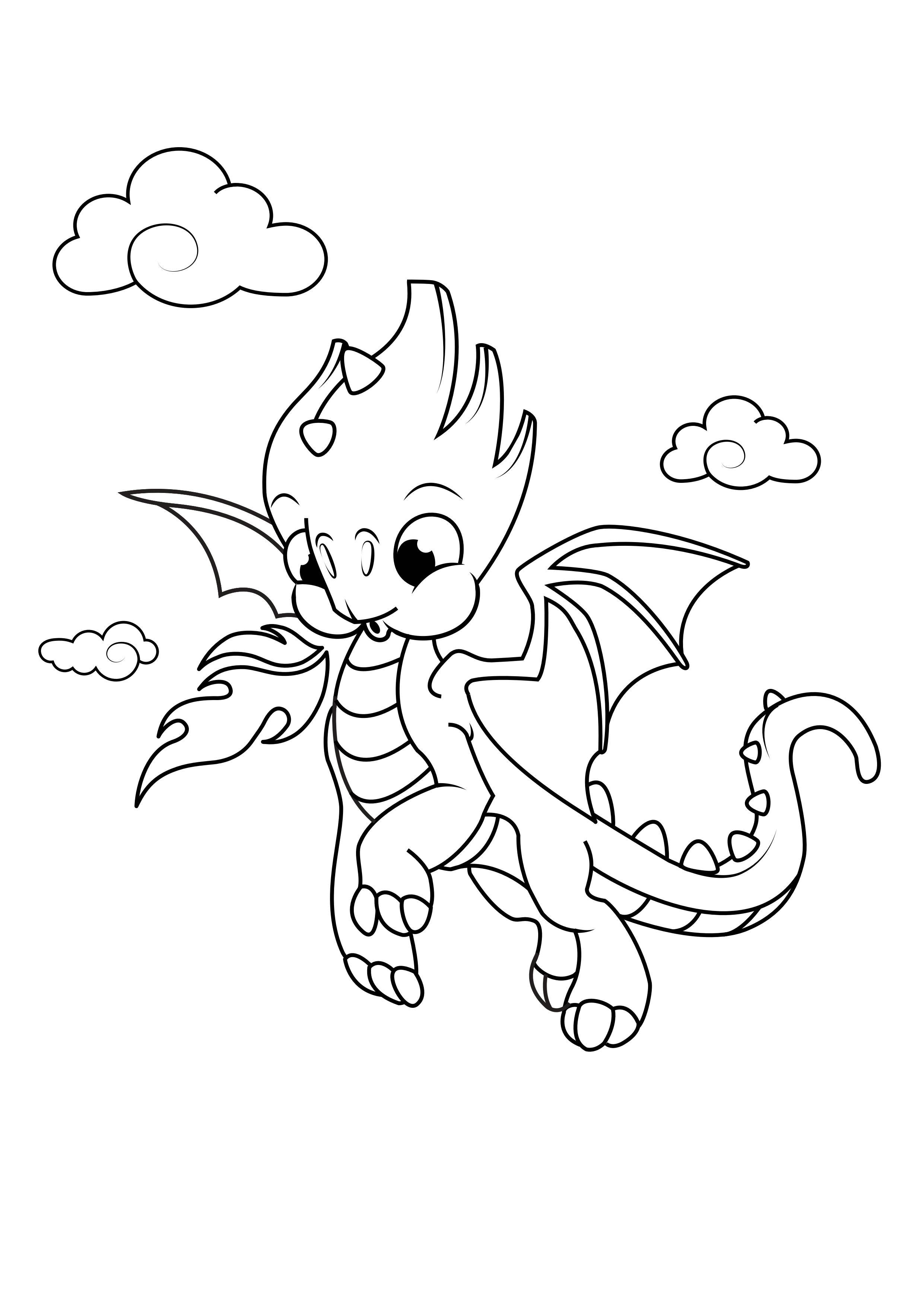 Coloring page dragon in the sky