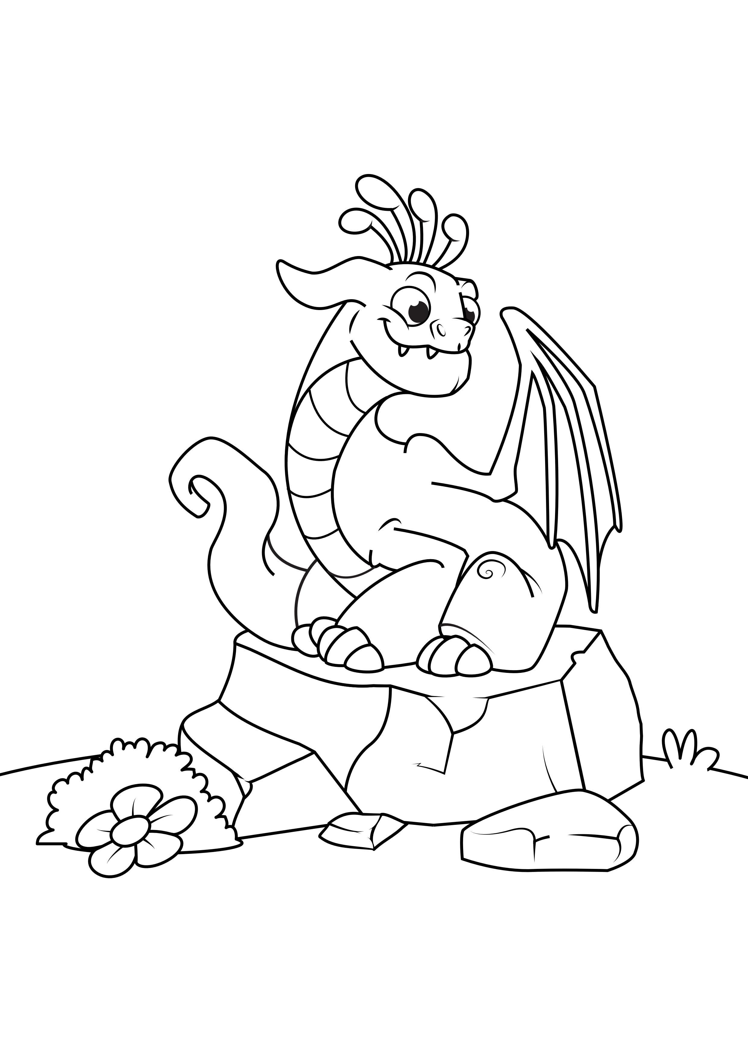 Coloring page dragon on stone