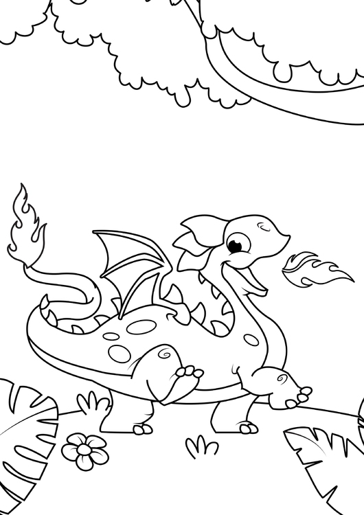 Coloring page Dragon out in the woods