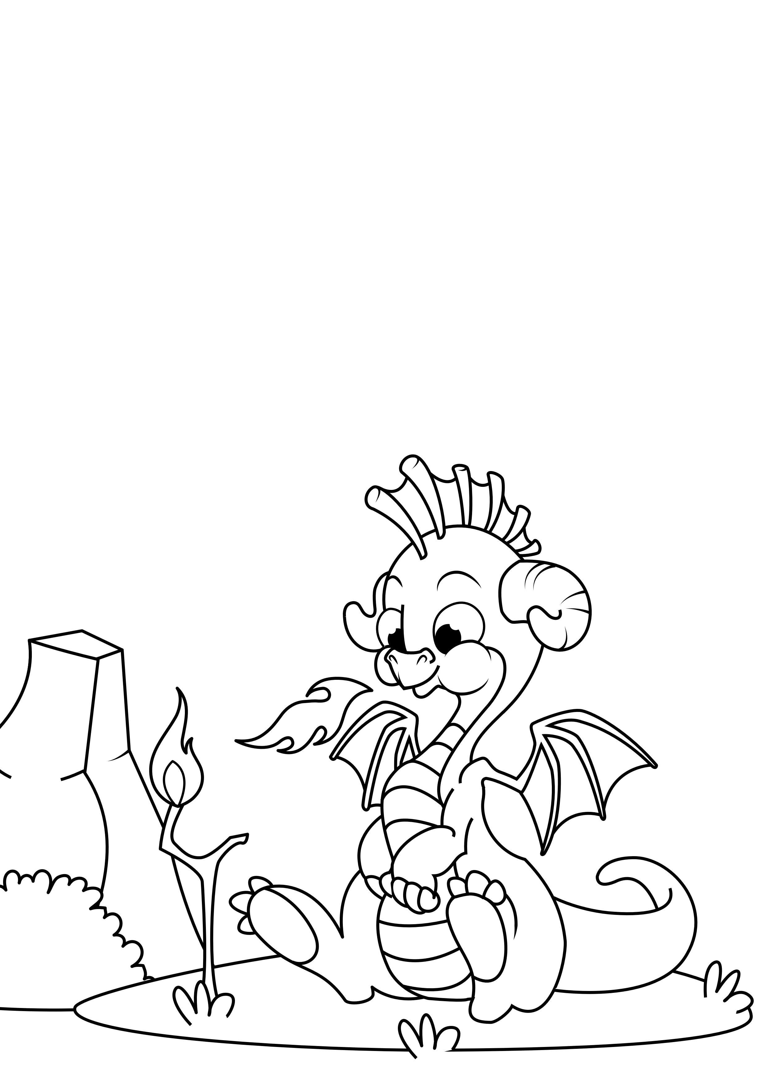Coloring page Dragon plays with fire