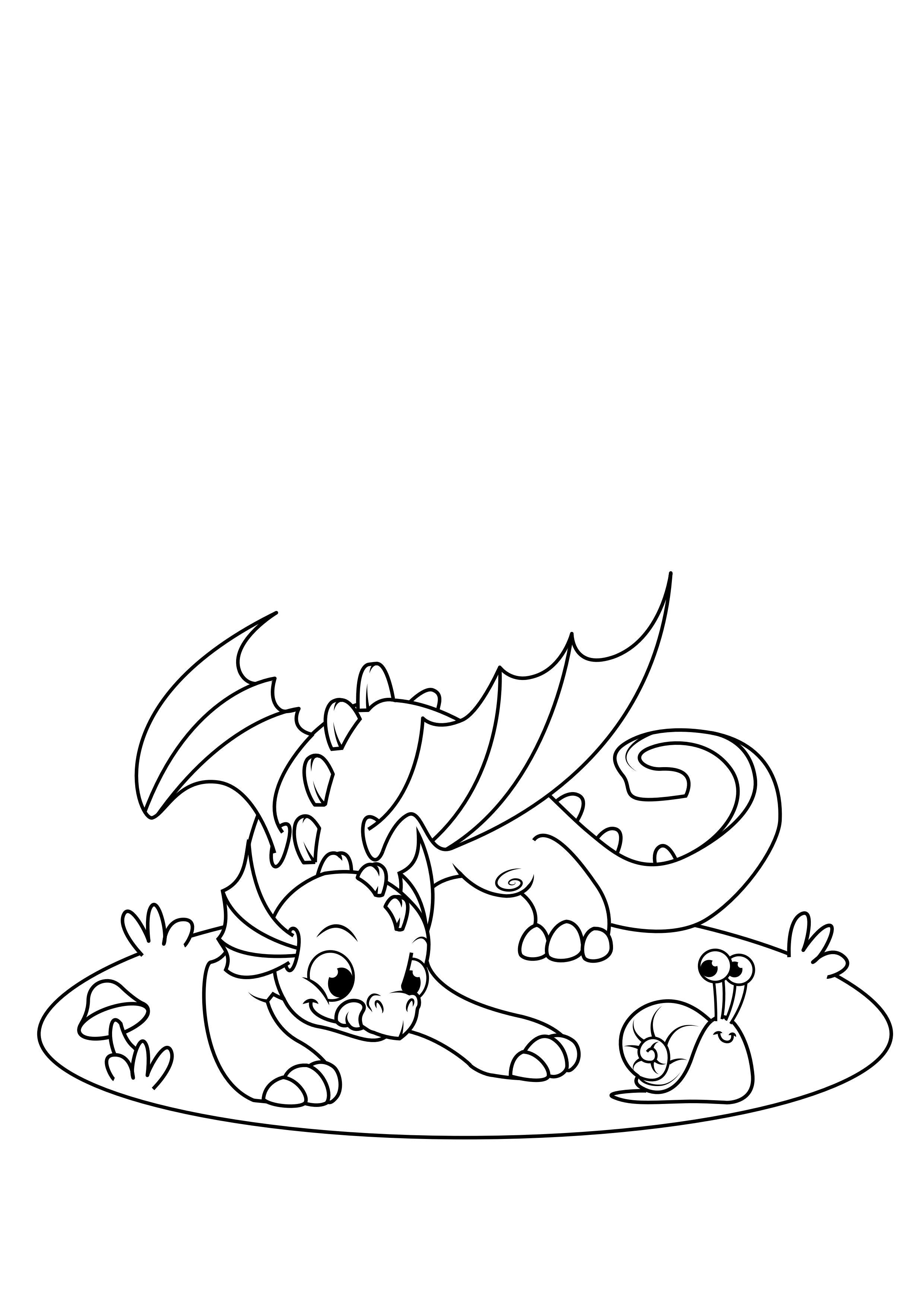 Coloring page dragon plays with snail
