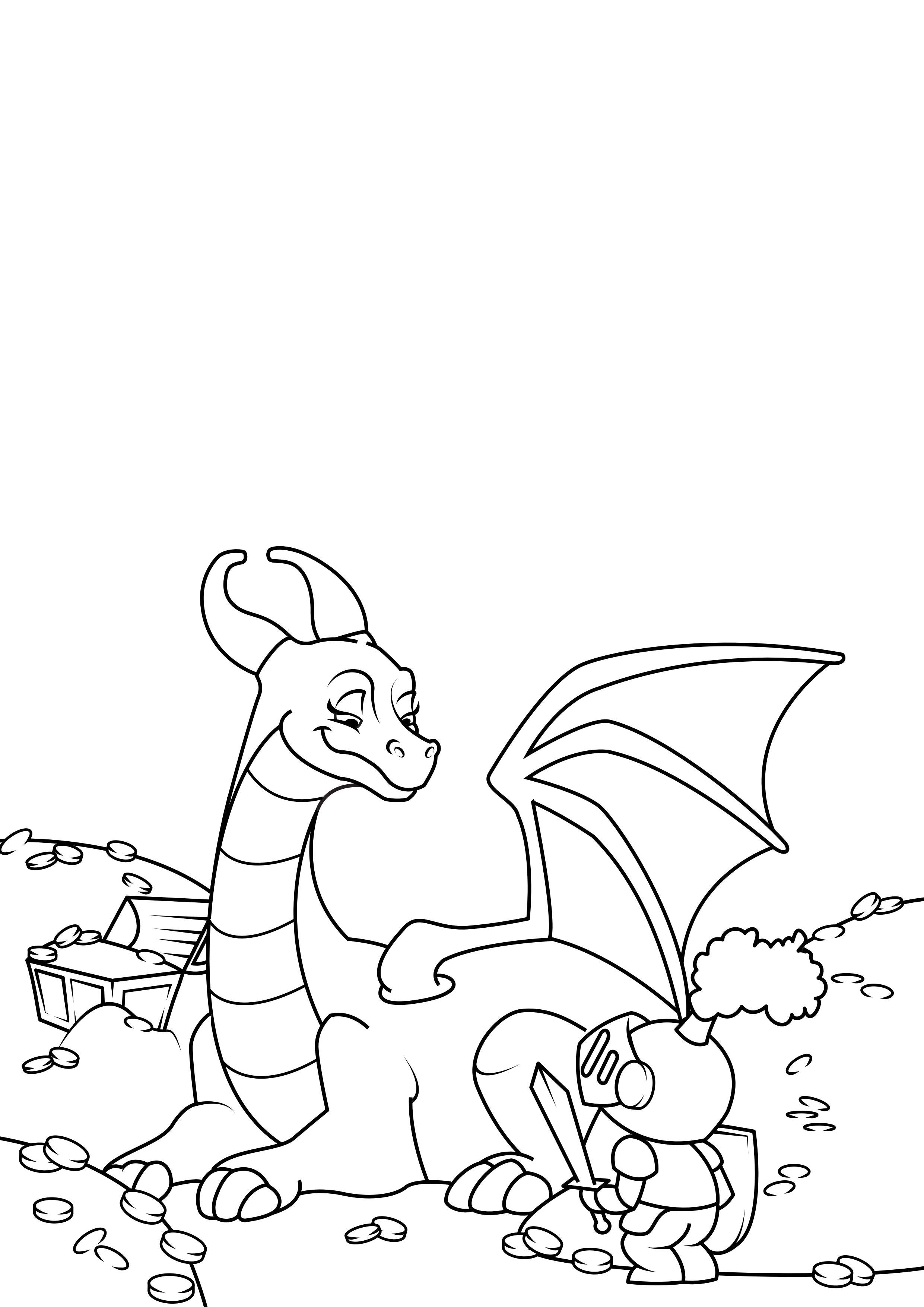 Coloring page dragon protects treasure