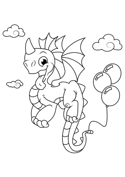 Coloring page dragon with balloons